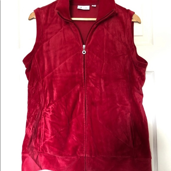 D&CO Velour Zip Up Vest Red Pockets Collar Y2K Style Size Medium - Picture 2 of 5